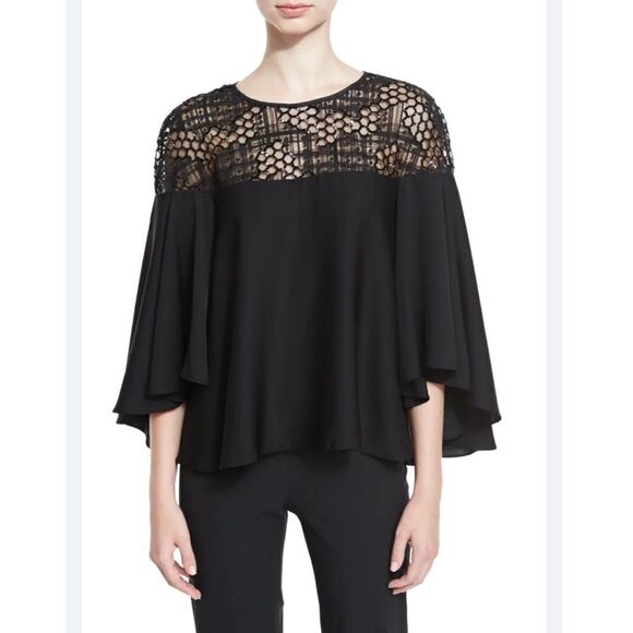 MILLY Sequined 3/4 Bell Sleeve Silk Blend Blouse Size 8 - Picture 1 of 8